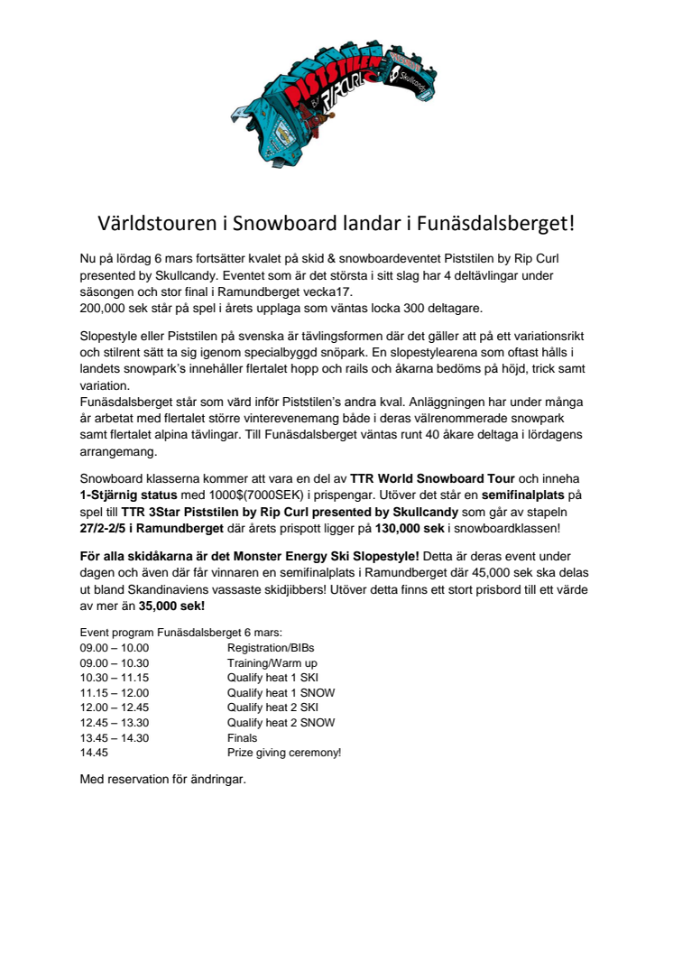 TTR World snowboard tour intar Funäsdalsberget!