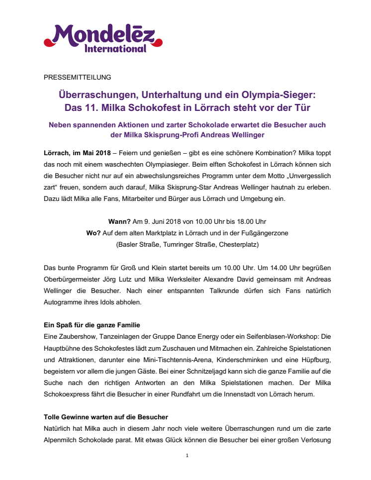 Überraschungen, Unterhaltung und ein Olympia-Sieger: Das 11. Milka Schokofest in Lörrach steht vor der Tür