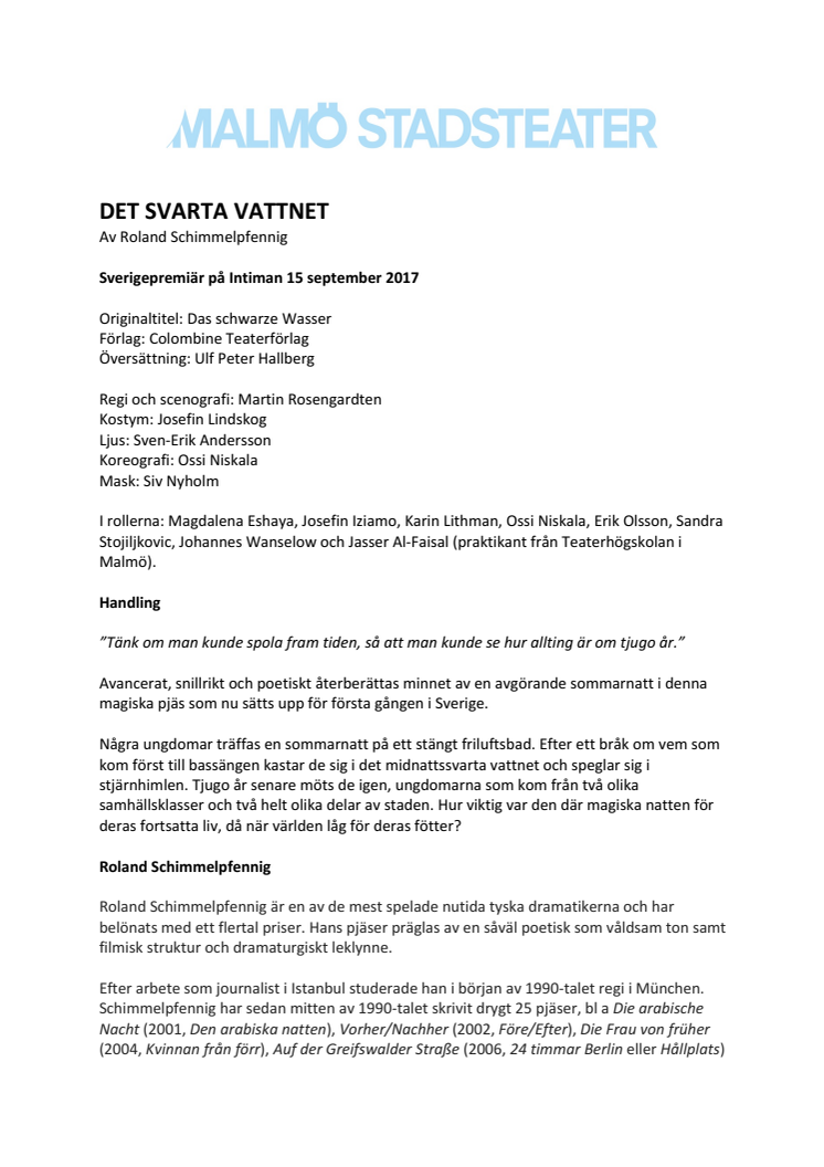 Pressmaterial till Det svarta vattnet