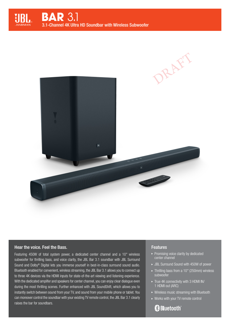 JBL BAR 3.1 - Spec sheet