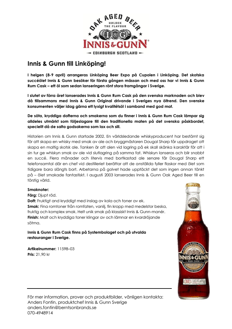 Innis & Gunn till Linköping!