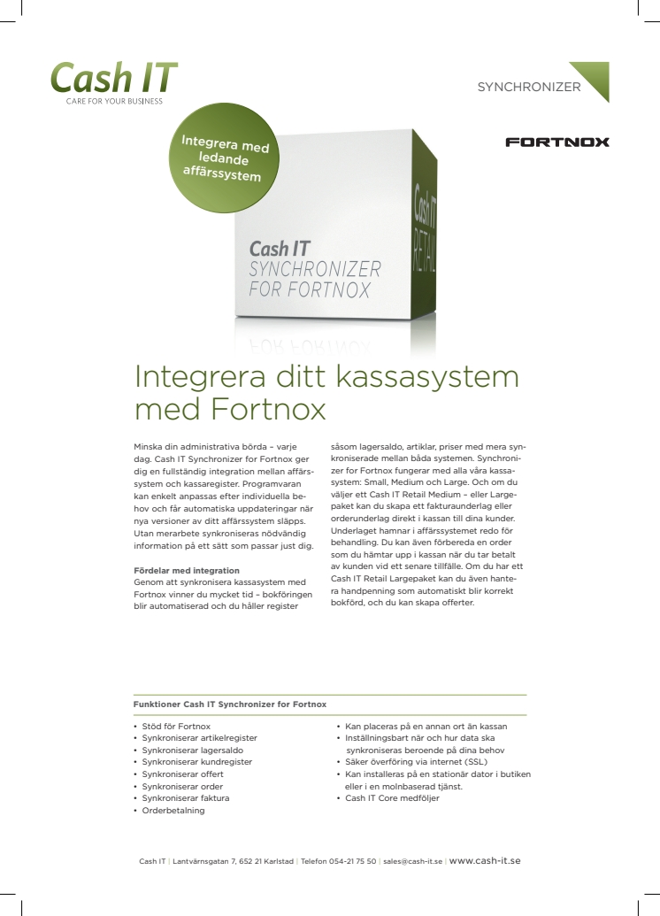Synchronizer for Fortnox till kassasystem från Cash IT