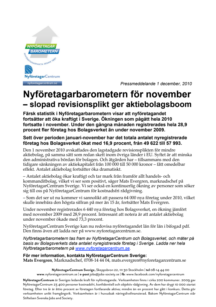 Nyföretagarbarometern för november – slopad revisionsplikt ger aktiebolagsboom