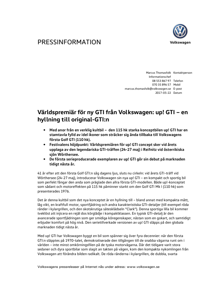 Världspremiär för ny GTI från Volkswagen: up! GTI – en hyllning till original-GTI:n
