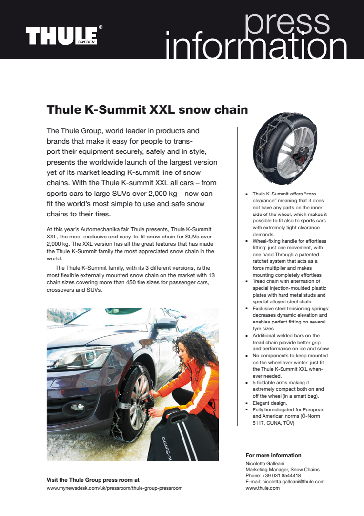 Pressinformation Thule K-summit XXL snow chains