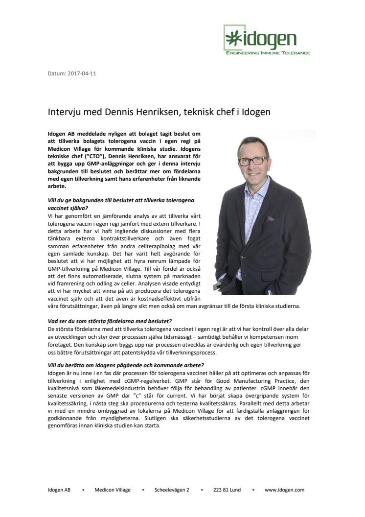 Intervju med Dennis Henriksen, teknisk chef i Idogen