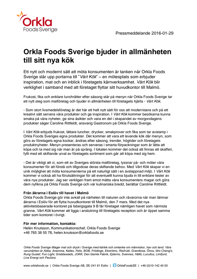 Orkla Foods Sverige bjuder in allmänheten till sitt nya kök