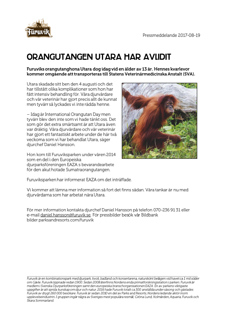 Orangutangen Utara har avlidit