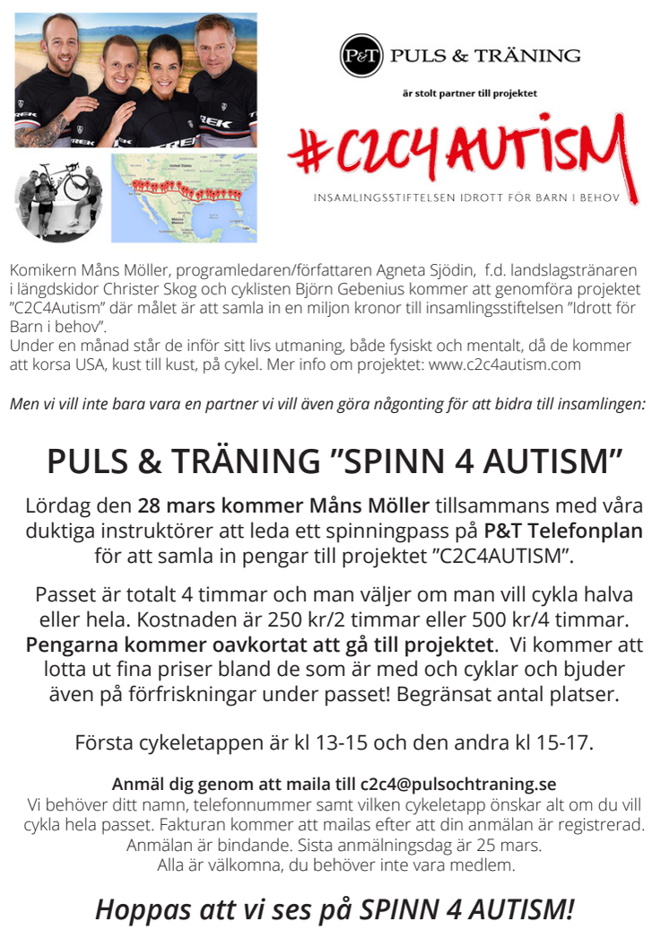 PULS & TRÄNING "SPINN 4 AUTISM" den 28/3 i Hägersten