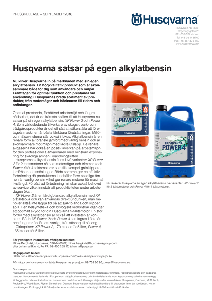 Husqvarna satsar på egen alkylatbensin