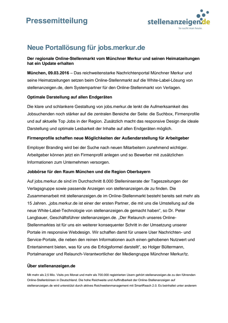 Neue Portallösung für jobs.merkur.de