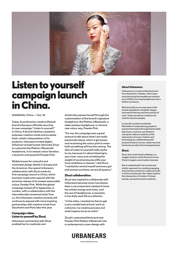 Urbanears launches Listen to yourself campaign in China