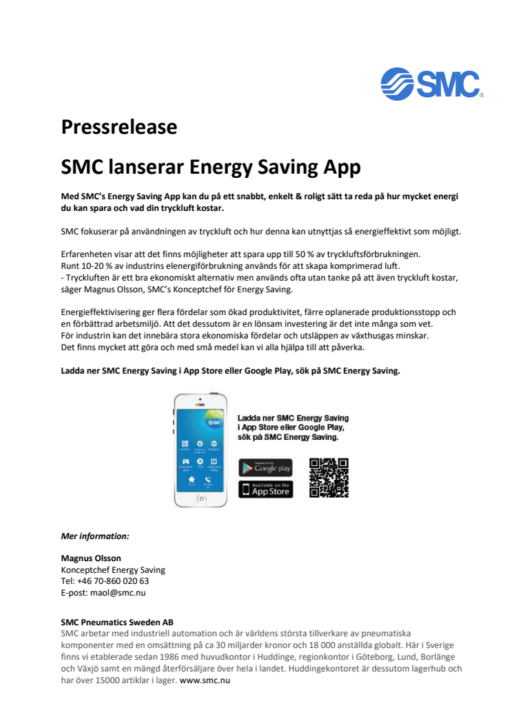 SMC lanserar Energy Saving App