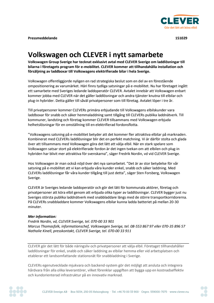 Volkswagen och CLEVER i nytt samarbete