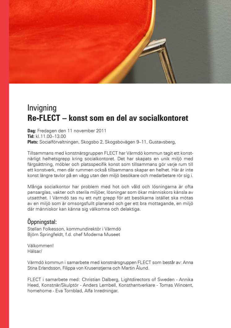 Inbjudan: Invigning Re-FLECT – konst som en del av socialkontoret