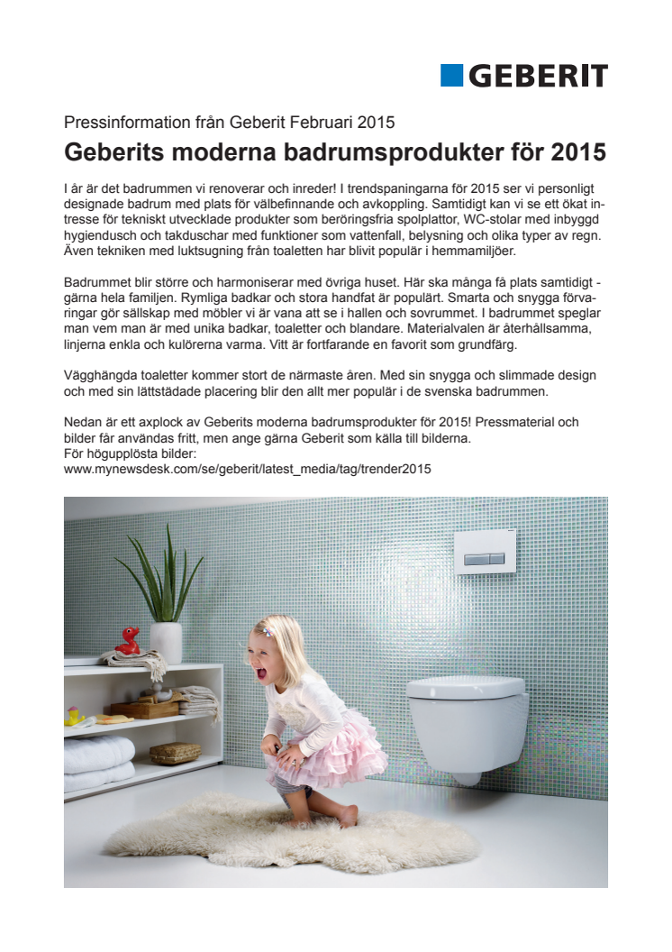 Geberits moderna badrumsprodukter för 2015