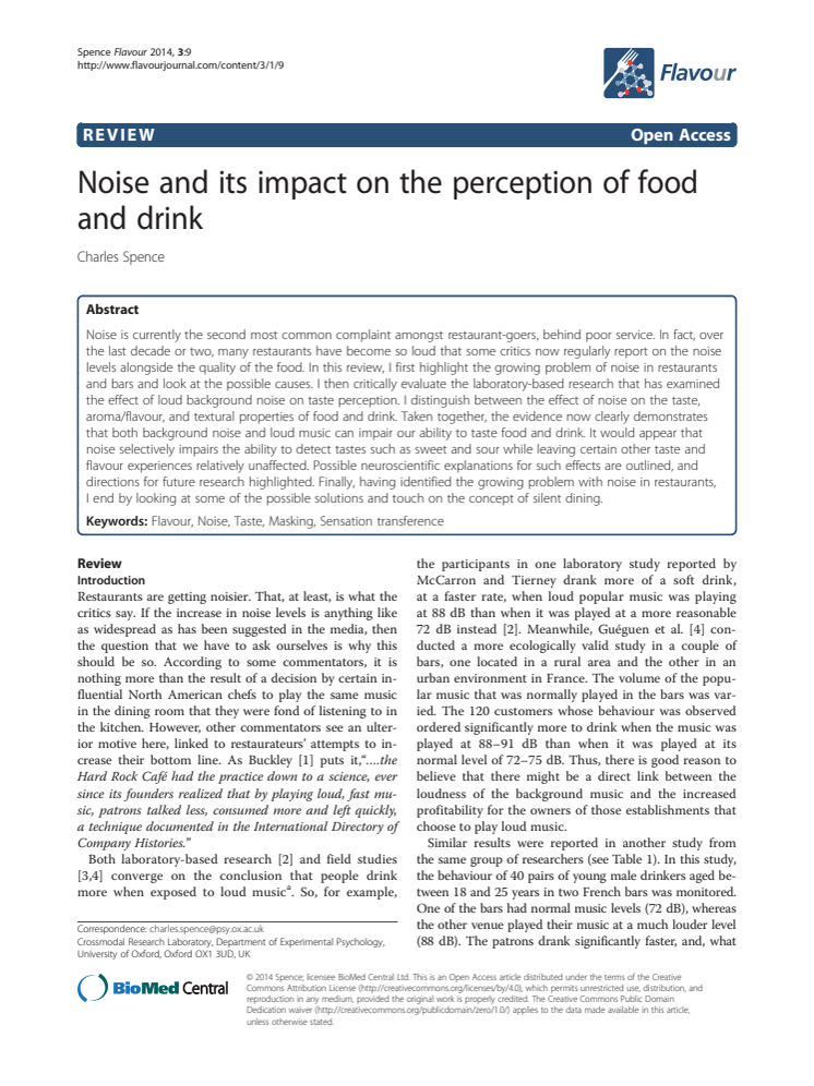 Forskning om musikens inverkan på mat från dr Spence, 2