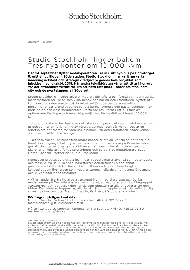 Studio Stockholm ligger bakom Tres nya kontor