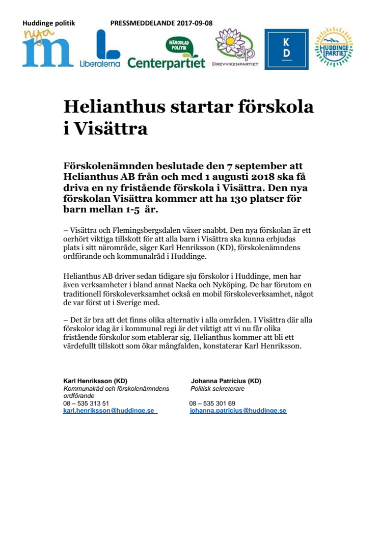 Helianthus startar förskola i Visättra