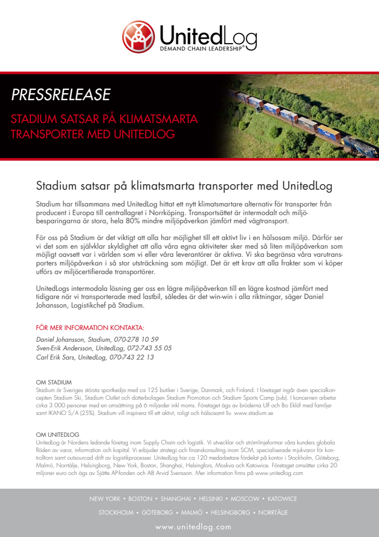 Stadium satsar på klimatsmarta transporter med UnitedLog