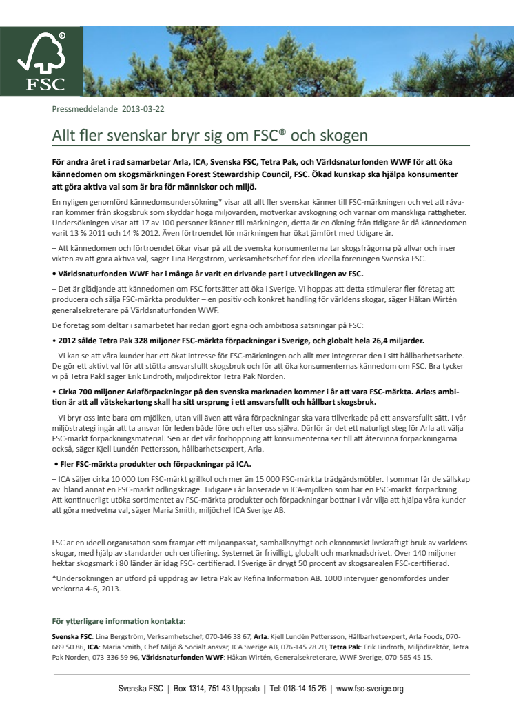 Allt fler svenskar bryr sig om FSC® och skogen