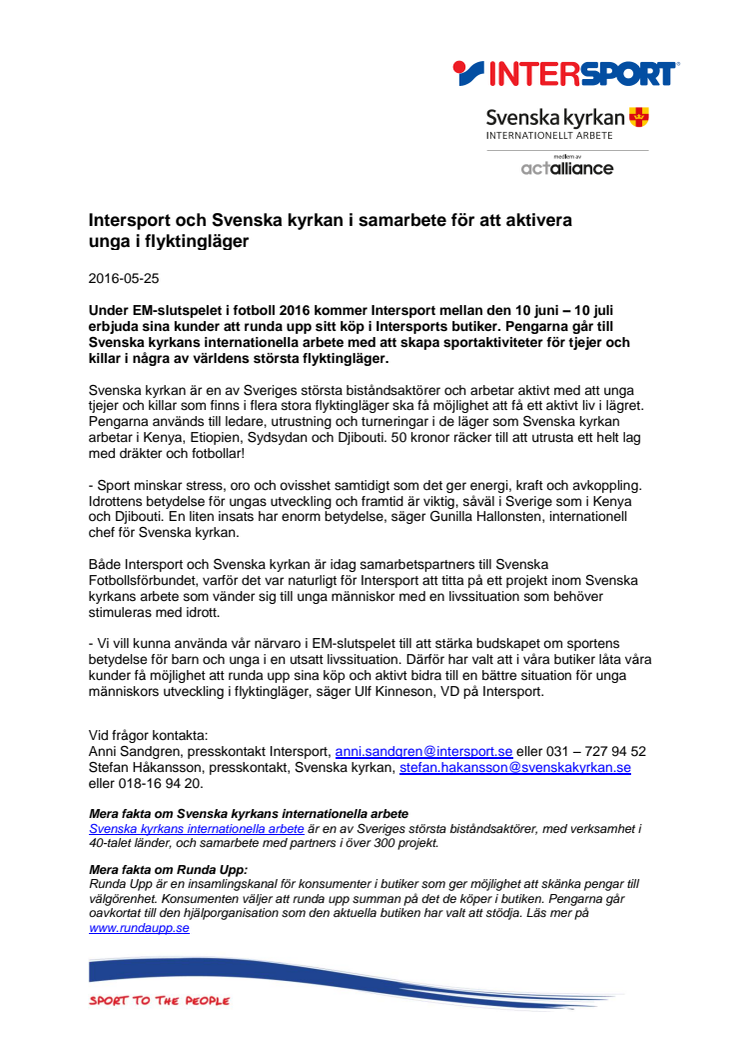 Intersport och Svenska kyrkan i samarbete för att aktivera unga i flyktingläger