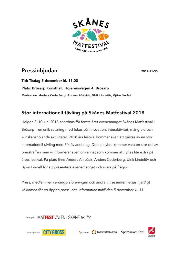Pressinbjudan - Stor internationell tävling på Skånes Matfestival 2018