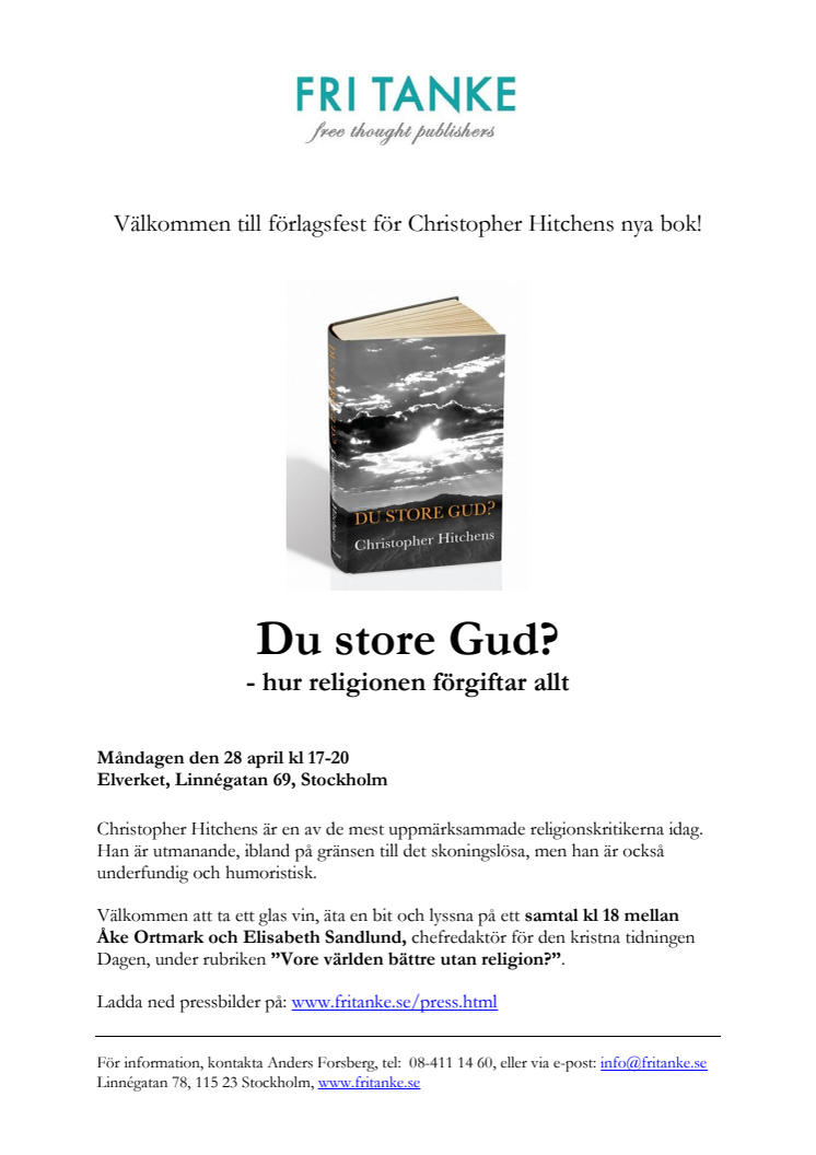 Releasefest för "Du store Gud?" av Christopher Hitchens