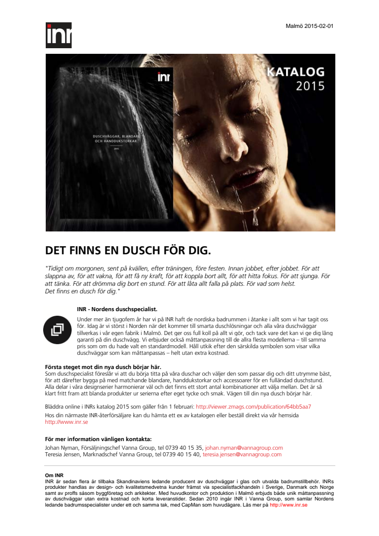 Katalog 2015 från INR - Nordens duschspecialist.