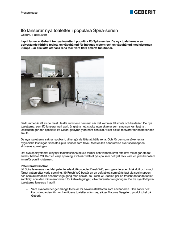 Ifö lanserar nya toaletter i populära Spira-serien