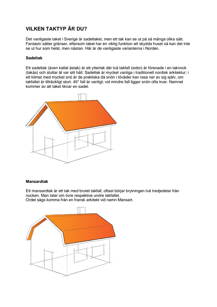 Moniers takskola: Olika typer av tak