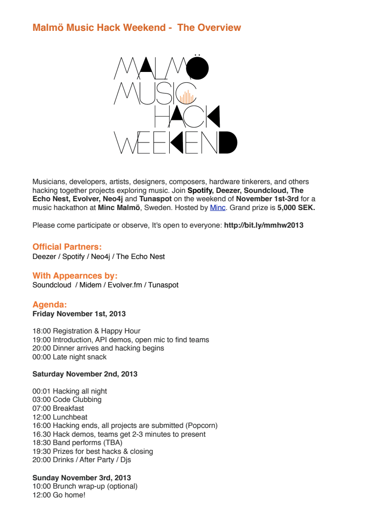 Malmö Music Hack Weekend 1-3 november på Minc 