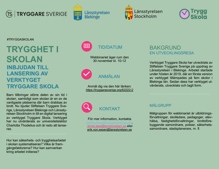 Inbjudan till webbinarium om säkerhet och trygghet i skolan