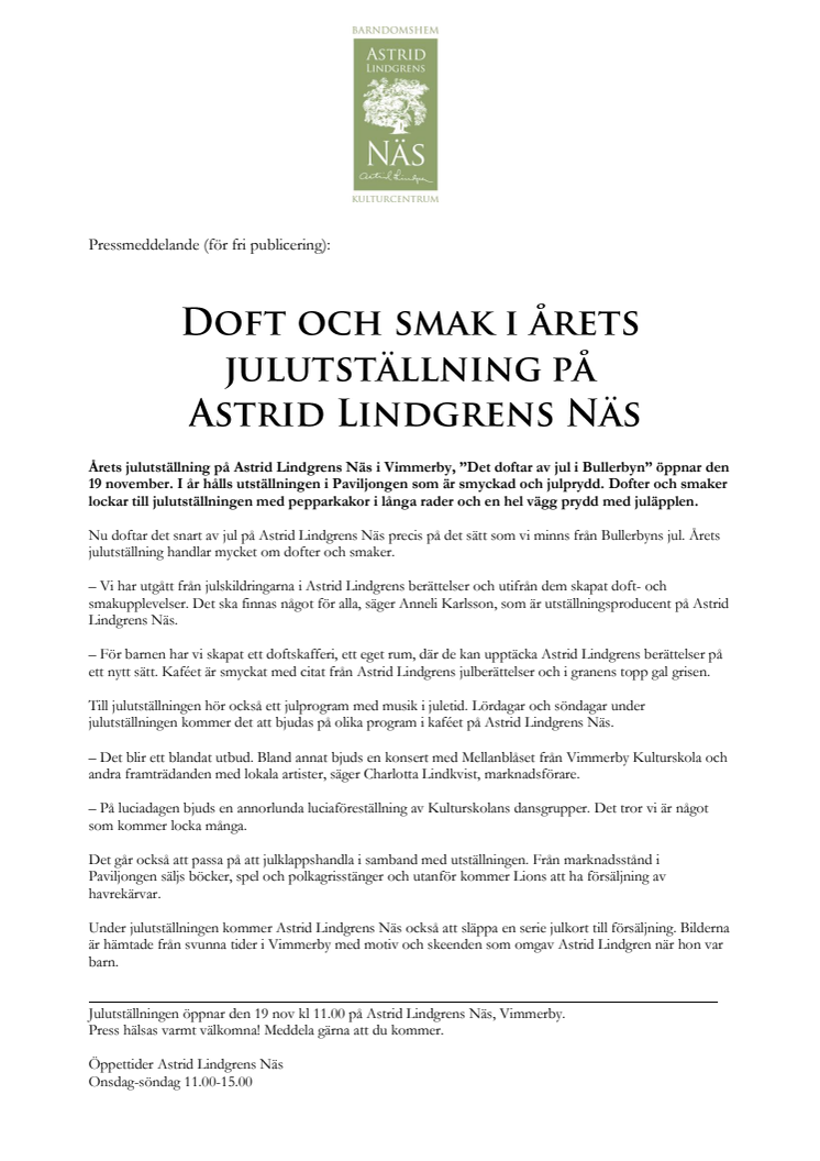 Doft och smak i årets julutställning på Astrid Lindgrens Näs