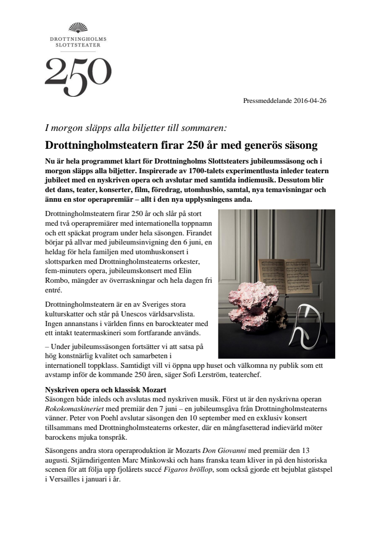 Drottningholmsteatern firar 250 år med generös säsong