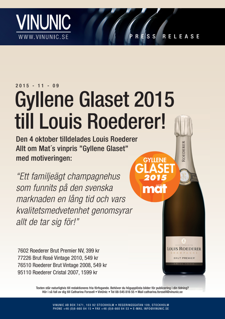 Gyllene Glaset 2015 till Louis Roederer