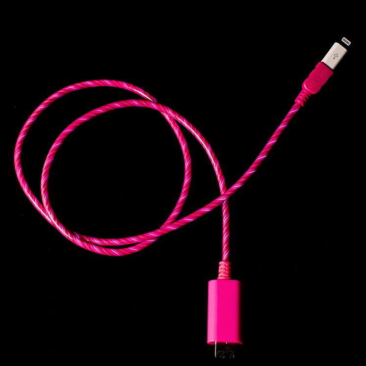 USB-kabel med synlig ström, rosa