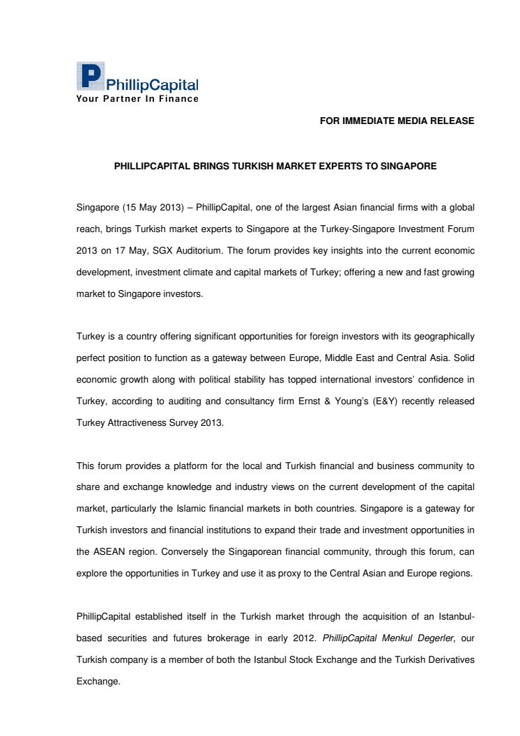 PhillipCapital Brings Turkish Market Experts to Singapore