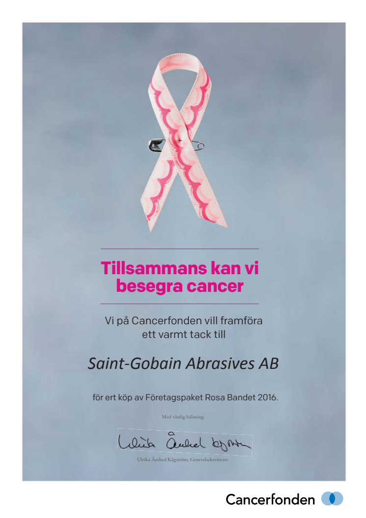 Saint-Gobain Abrasives stödjer Rosa Bandet