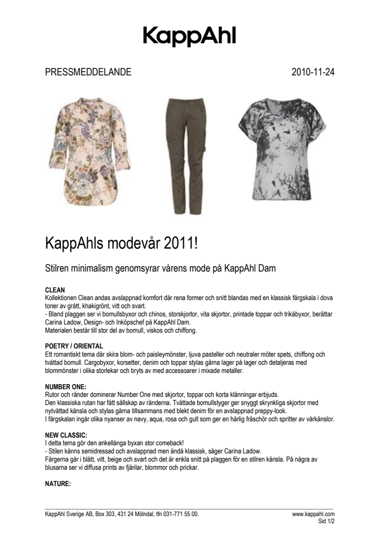 Kappahl presenterar stilrent mode för dam våren  2011