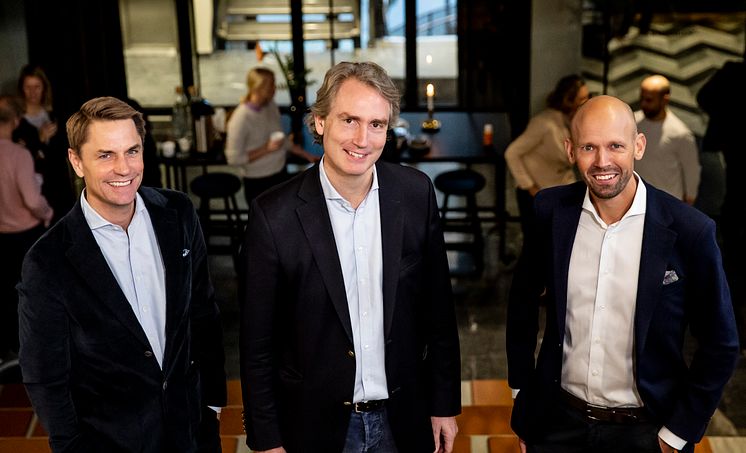 Fr.v. Jacob Torell, grundare och VD Next Step Group, Erik Selin, huvudägare och VD Balder, Joakim Garfvé, grundare och fastighetschef Next Step Group
