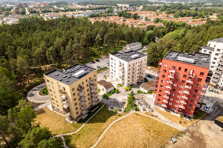 Kv. Kornknarren - Flygbild mot Erikslunds shoppingcenter