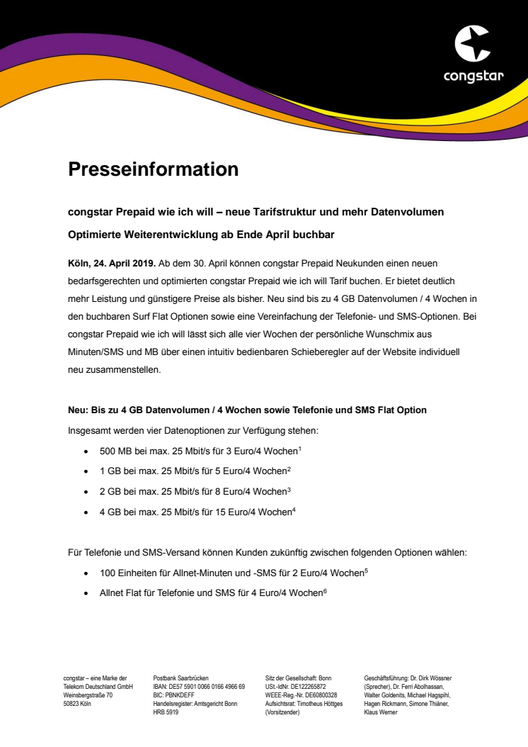 congstar Prepaid wie ich will – neue Tarifstruktur und mehr Datenvolumen