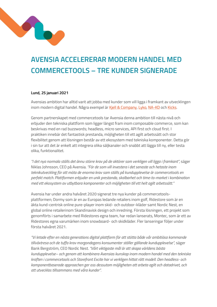 Avensia accelererar modern handel med commercetools – tre kunder signerade    