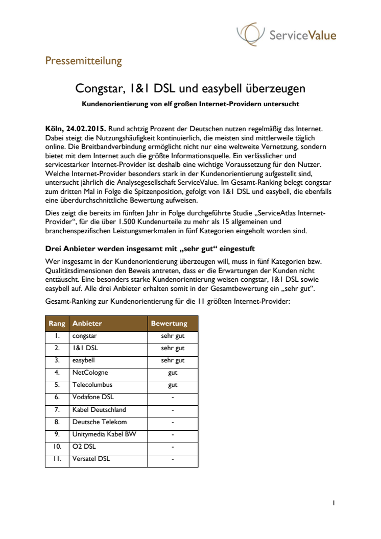 Congstar, 1&1 DSL und easybell überzeugen 