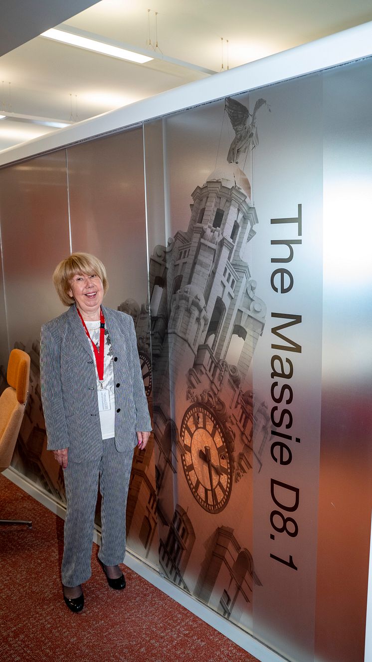 Lady Massie outside the meeting room named after her late husband Sir Bert Massie
