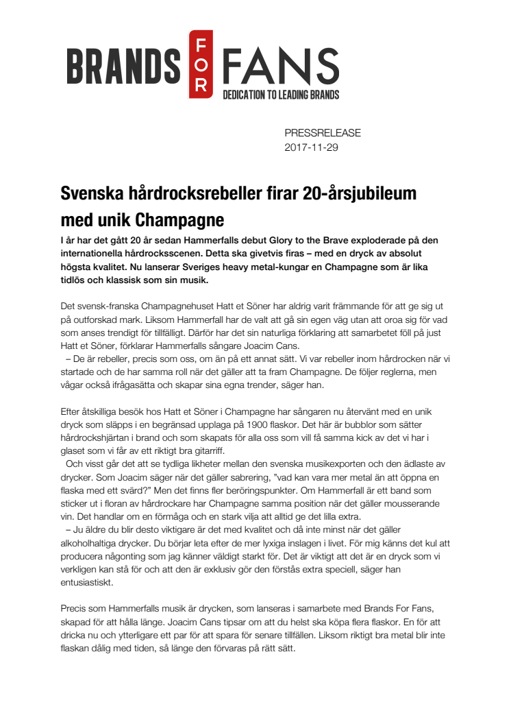 Svenska hårdrocksrebeller firar 20-årsjubileum med unik Champagne