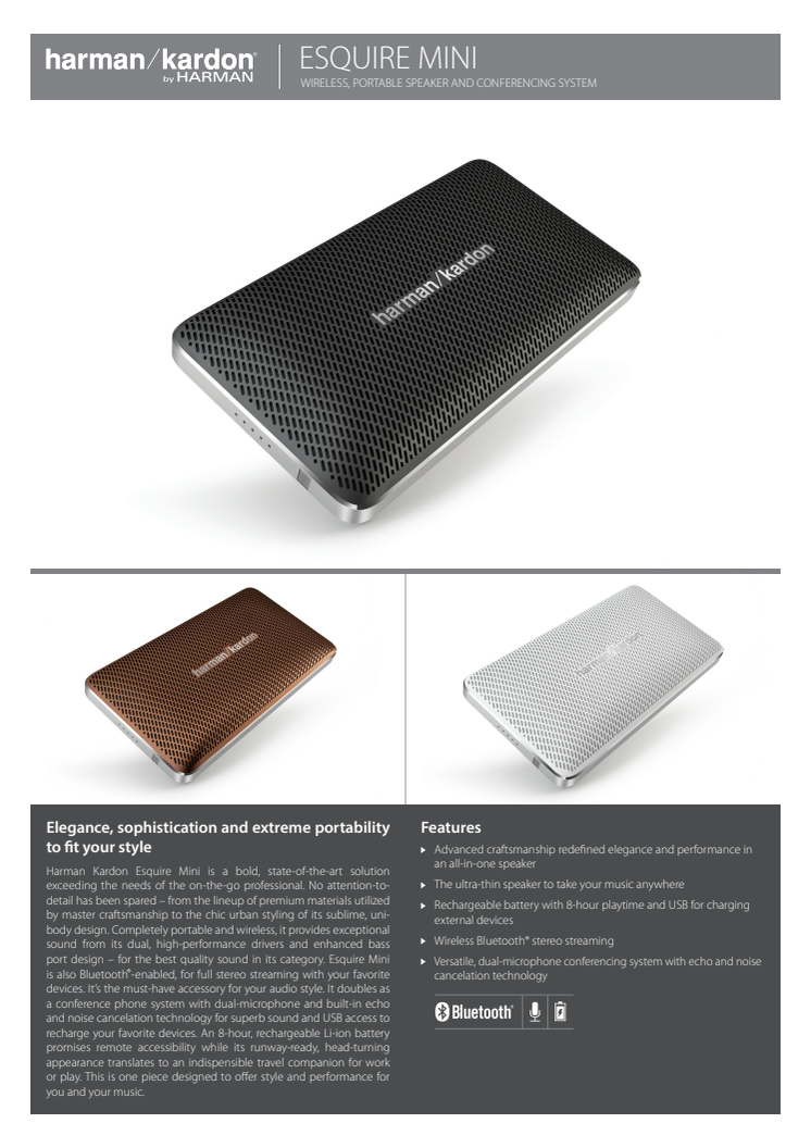 HARMAN lanserar Harman Kardon Esquire Mini – trådlös högtalare med konferenssystem på IFA 2014