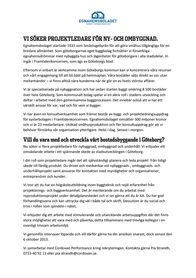 Vi söker projektledare för ny- och ombyggnad!