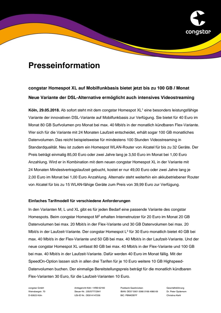 congstar Homespot XL auf Mobilfunkbasis bietet jetzt bis zu 100 GB / Monat 